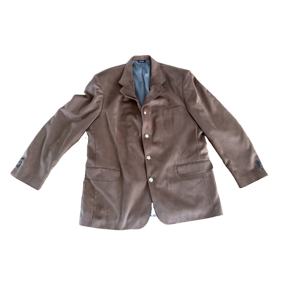 Norm Thompson Mens 46L Brown Microsuede Sport Coat Blazer Made USA Extra Buttons